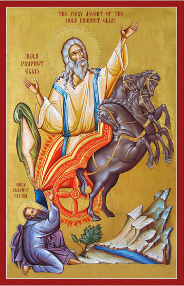 Icon showing Prophet Elias ascending in the fiery chariot